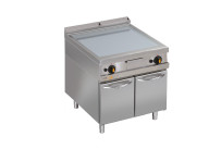 Gas-Grillplatte, glatt, verchromt, Unterbau mit Türen