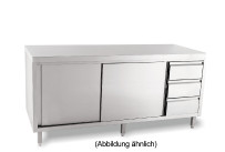 Arbeitsschrank mit Schiebetüren ohne Aufkantung Schubladen rechts