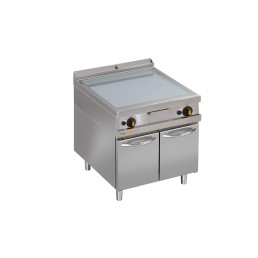 Gas-Grillplatte, glatt, verchromt, Unterbau mit Türen